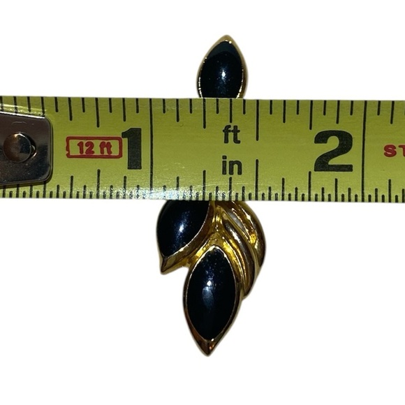 Gold and Black Drop Earrings with Two Leaf Design and Gold Accents - Picture 4 of 4